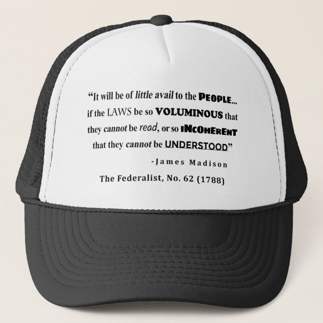 Casquette James Madison Citation du Federalist, no 62 (Devant)