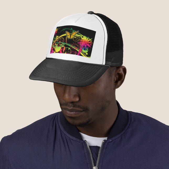 Casquette Jardin magique avec papillons Trucker Chapeau (En situation)