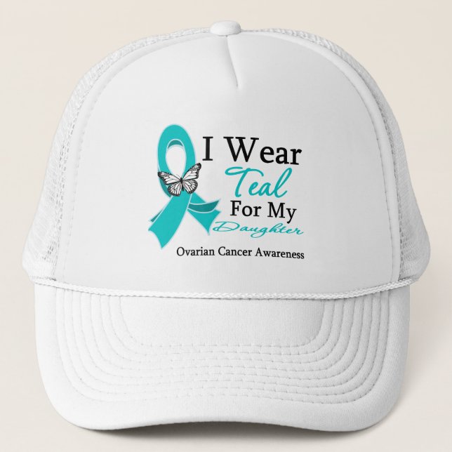 Casquette Je Porte Turquoise Ruban Fille Cancer Ovarien (Devant)