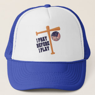 Casquette Je prie avant de jouer un match de baseball