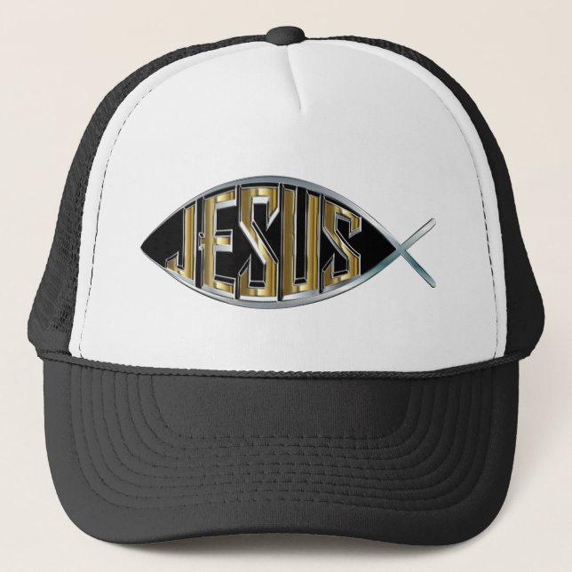 Casquette Jésus dans un symbole de poisson (Devant)
