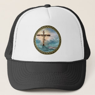 Casquette Jésus pendu à une croix de crucifixion chrétienne.