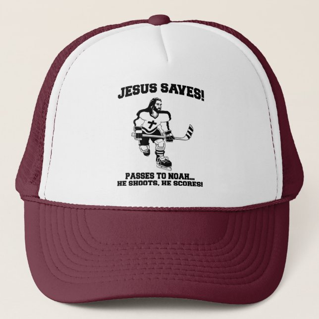 Casquette Jésus sauve le T-shirt drôle d'hockey (Devant)