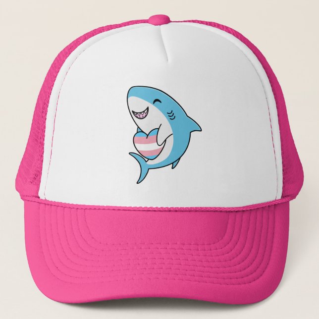 Casquette Joli Blahaj bleu requin tenant Trans Coeur (Devant)