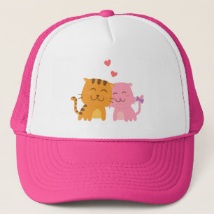 Casquette Joli Chat Orange et Rose Amoureux