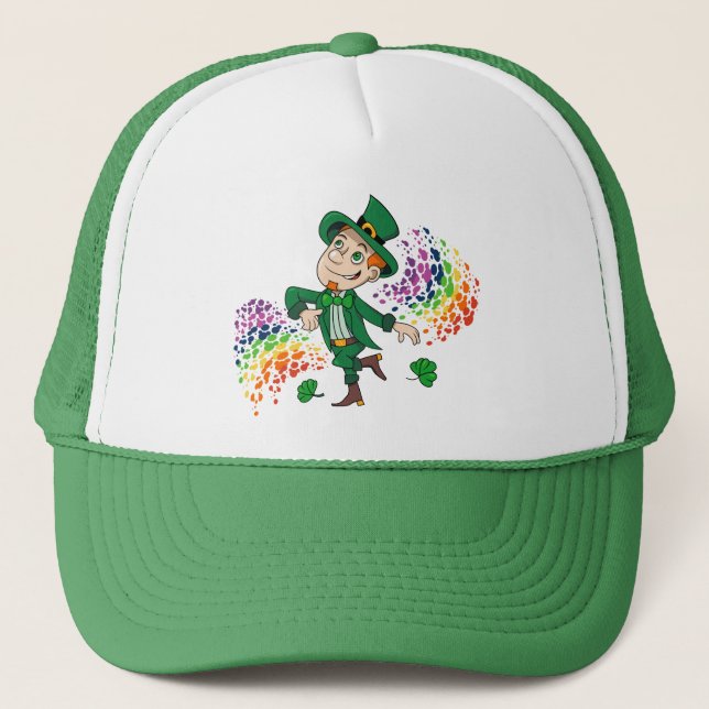 Casquette Joli et souriant dancing leprechaun, un arc-en-cie (Devant)