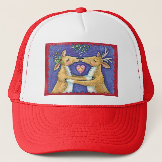 Casquette Joli renne de Noël, Baiser romantique avec Mistlet (Devant)