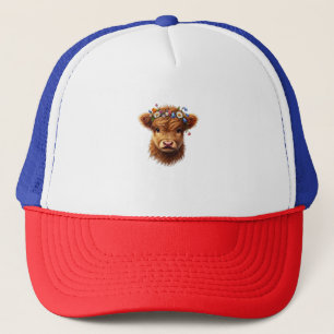Casquette Jolie Bébé Vache Highland Avec Couronne De Fleurs 
