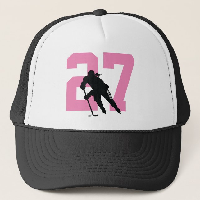 Casquette Joueuse de hockey sur mesure féminine Nombre rose  (Devant)