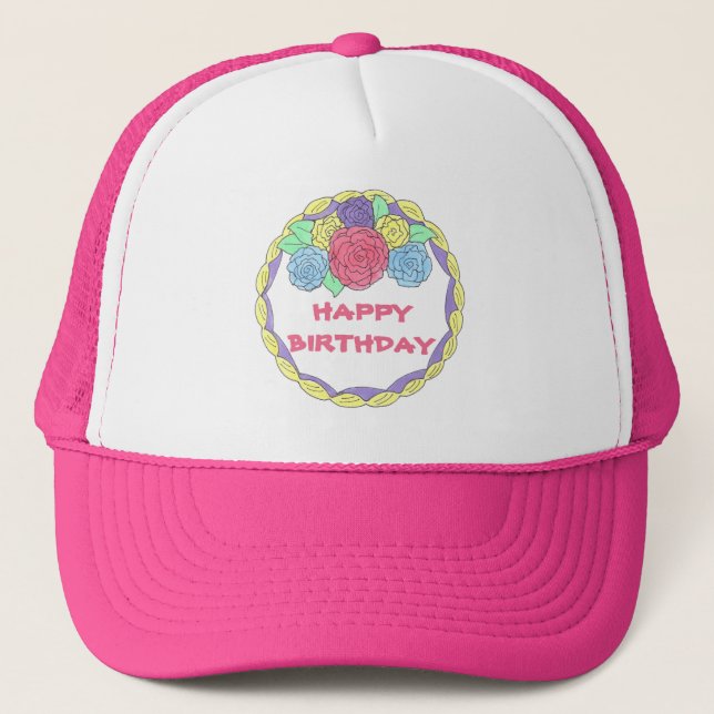 Casquette Joyeux Anniversaire Frosted Cake Pastel Icing Rose (Devant)