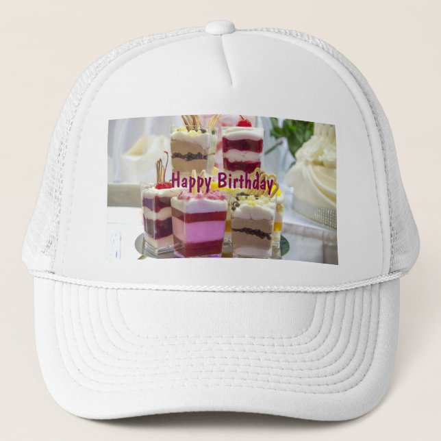 Casquette Joyeux Anniversaire Souhaits Tranches Gâteaux Impr (Devant)