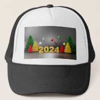 Joyeux arbres de Noël avec l'année 2024 Imprimé