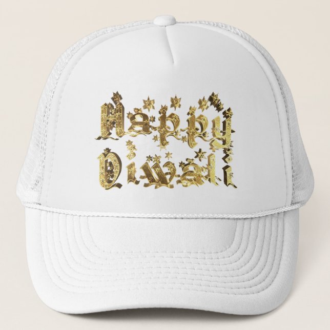 Casquette Joyeux Diwali Elegant Gold Stars Typographie (Devant)
