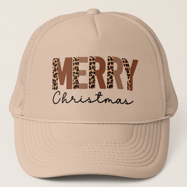 Casquette "Joyeux Noël" Bloc de couleur moderne Leopard Boho (Devant)