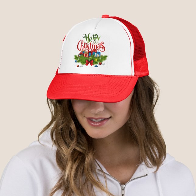 Casquette Joyeux Noël, conception colorée, (En situation)