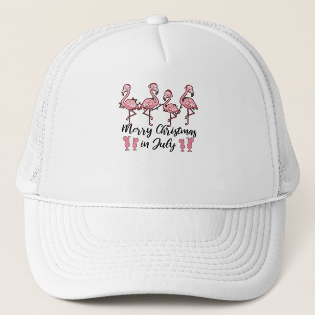 Casquette Joyeux Noël En Juillet Flamant rose Été Cocktail (Devant)