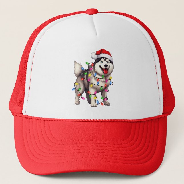 Casquette Joyeux Noël Sibérien Husky avec Santa Hat (Devant)