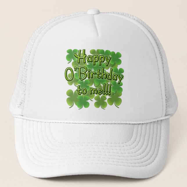 Casquette Joyeux O'Anniversaire pour moi avec des Shamrocks (Devant)