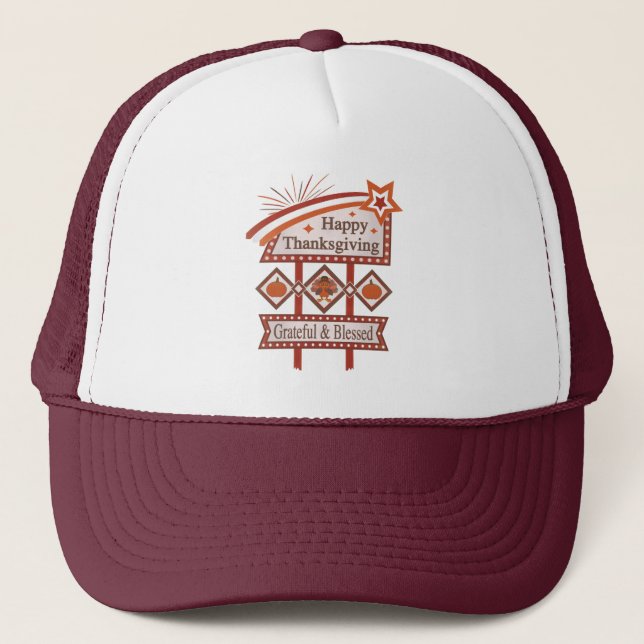 Casquette Joyeux Thanksgiving Reconnaissant & Bénis Panneau  (Devant)