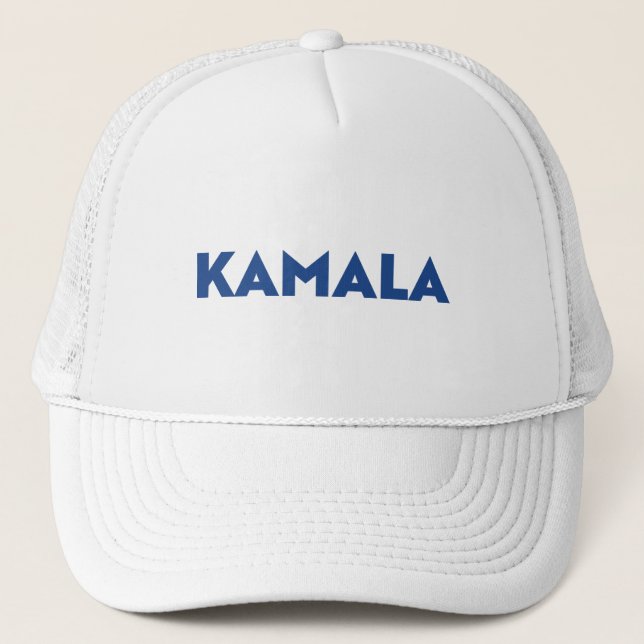 Casquette Kamala, blanc et bleu, typographie moderne et auda (Devant)
