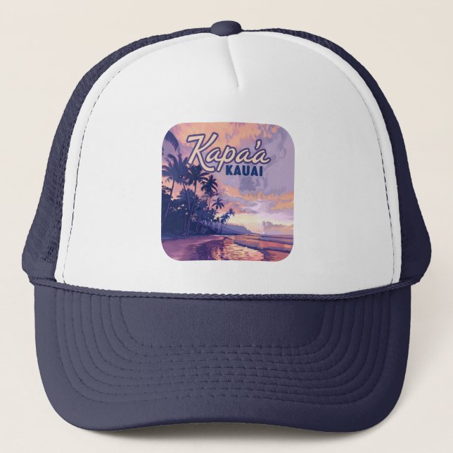Casquette Kapaa Kauai Hawaii Beach Coucher de soleil Palmier (Devant)