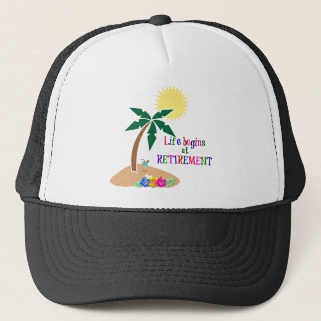 Casquette La vie commence à la retraite, plage tropicale (Devant)