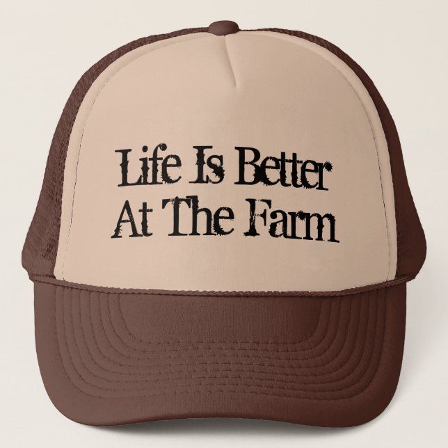 Casquette La vie est meilleure à la ferme marron drôle (Devant)