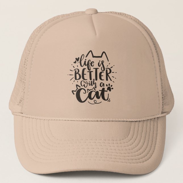 Casquette La vie est meilleure avec un chat - Citation de ch (Devant)