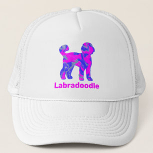 Casquette Labradoodé Chien Silhouette rose et bleu chaud