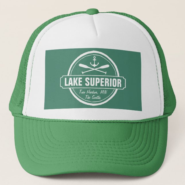 Casquette Lac Supérieur, ville sur mesure, nom, ancre, pagai (Devant)