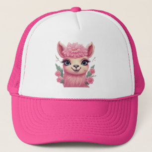 Casquette Lama bébé rose souriant