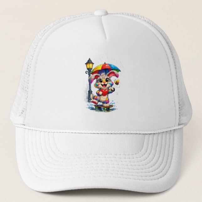 Casquette Lapin arc-en-ciel mignon avec parapluie (Devant)