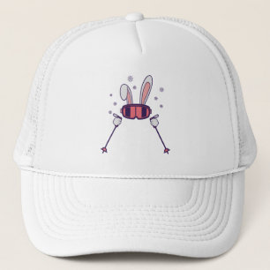 Casquette Lapin de ski avec bâtons de ski et lunettes de ski