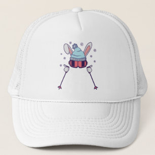 Casquette Lapin de ski avec bâtons de ski lunettes de ski ca