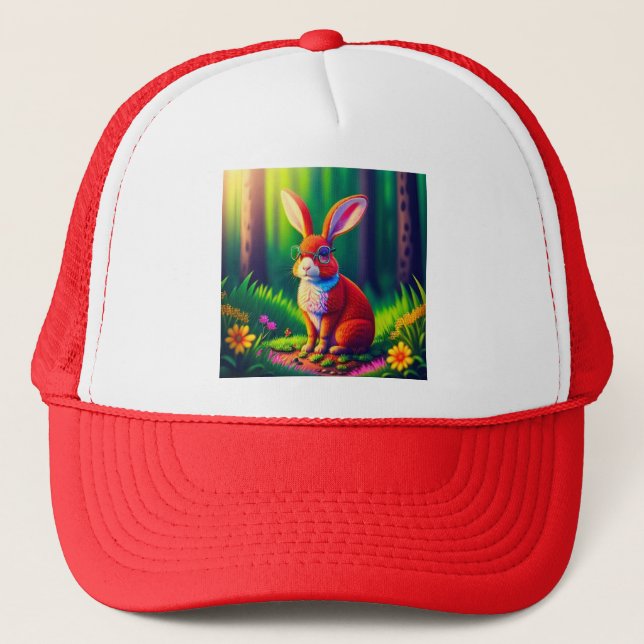Casquette Lapin rouge assis sur l'herbe (Devant)
