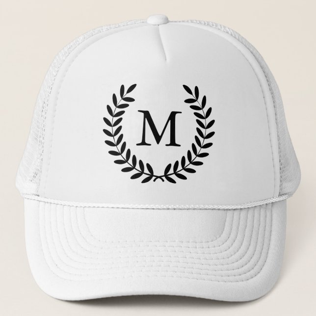 Casquette Lauriers et lettre noirs chics de monogramme (Devant)