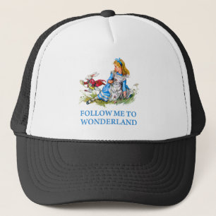 Casquette Le lapin indique Alice, "suivez-moi au pays des