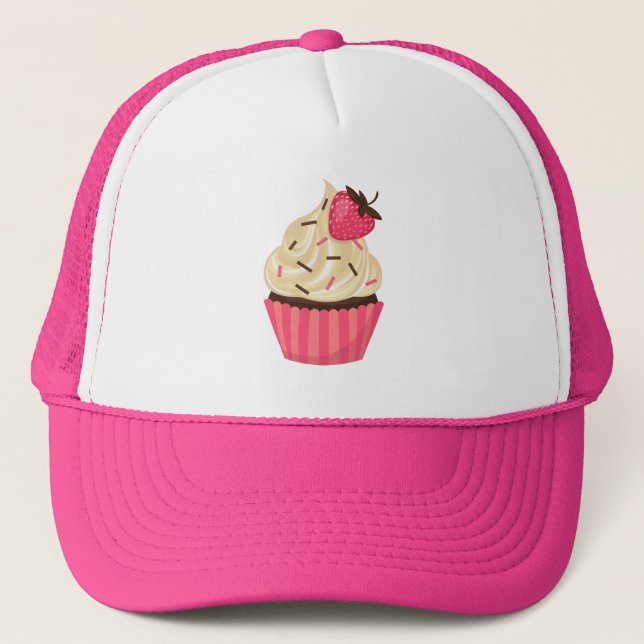 Casquette Le rose mignon arrose le petit gâteau de fraise (Devant)