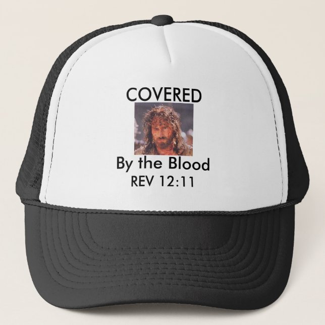 Casquette Le sang de Jésus, COUVERT, par le sang (Devant)