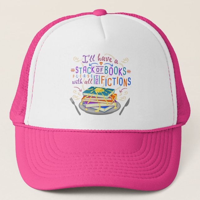 Casquette Lecteurs Humour pile de livres avec fiction mignon (Devant)