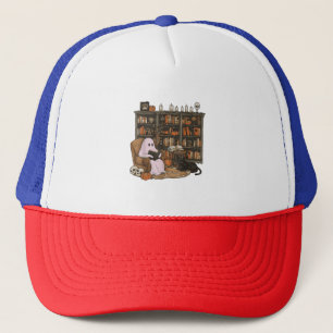Casquette Lecture de fantôme Livre Amateur de chat Halloween