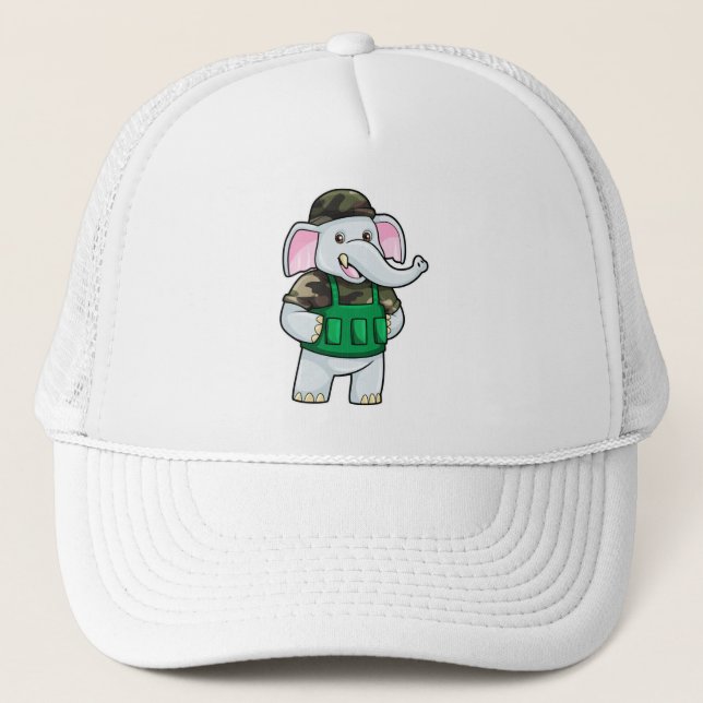 Casquette L'éléphant comme soldat avec uniforme et casque (Devant)