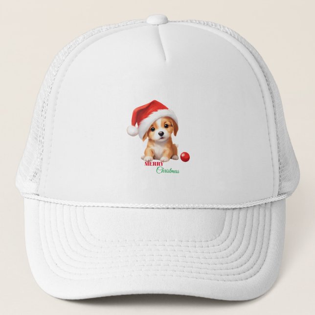 Casquette Les animaux mignons chiot d'hiver Chien Père Noël  (Devant)