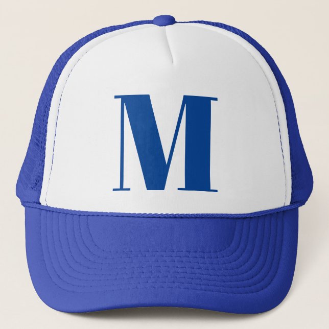 Casquette LETTRE Bleue BLANCHE INITIALE MONogramme Moderne (Devant)