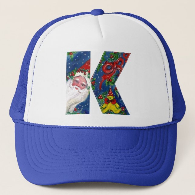 CASQUETTE LETTRE K DE NOËL / SANTA CLAUS AVEC RIBBON ROUGE (Devant)
