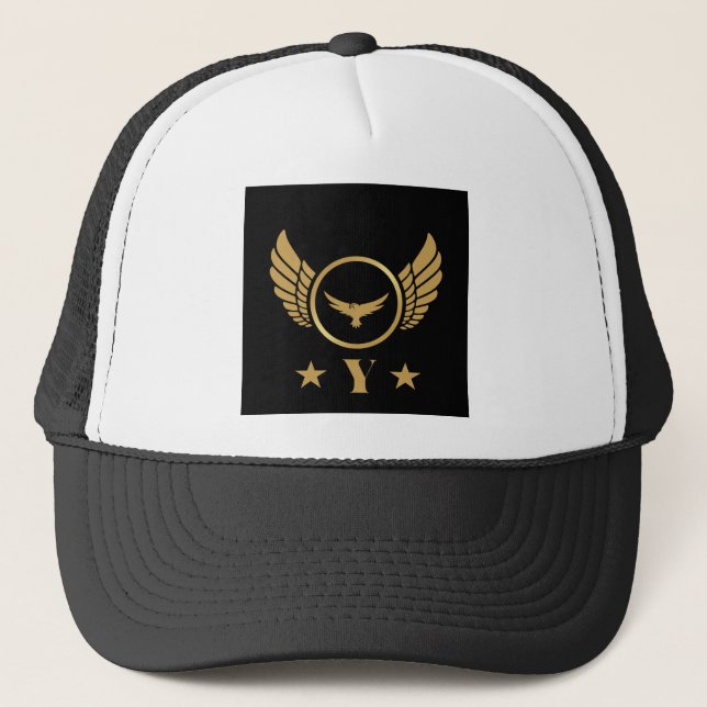 Casquette Lettre Y personnalisée Ailes d'aigle d'or Blanc et (Devant)