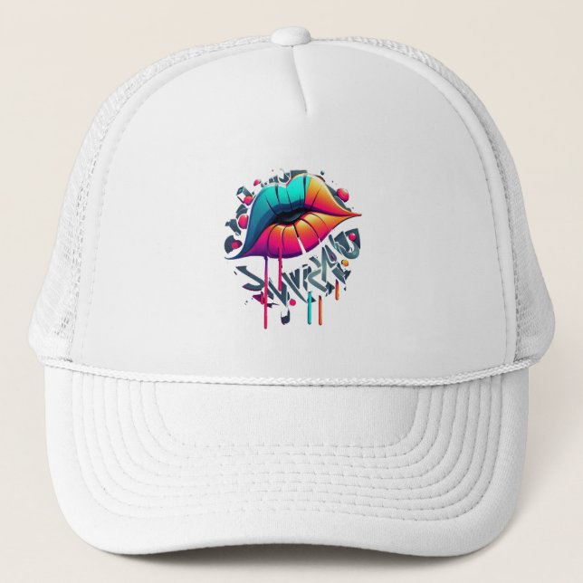 Casquette Lèvres colorées, de style Graffiti, vibrantes (Devant)