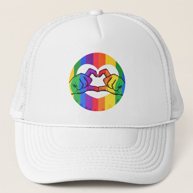 Casquette LGBTQ Rainbow Love Mains de coeur (Devant)