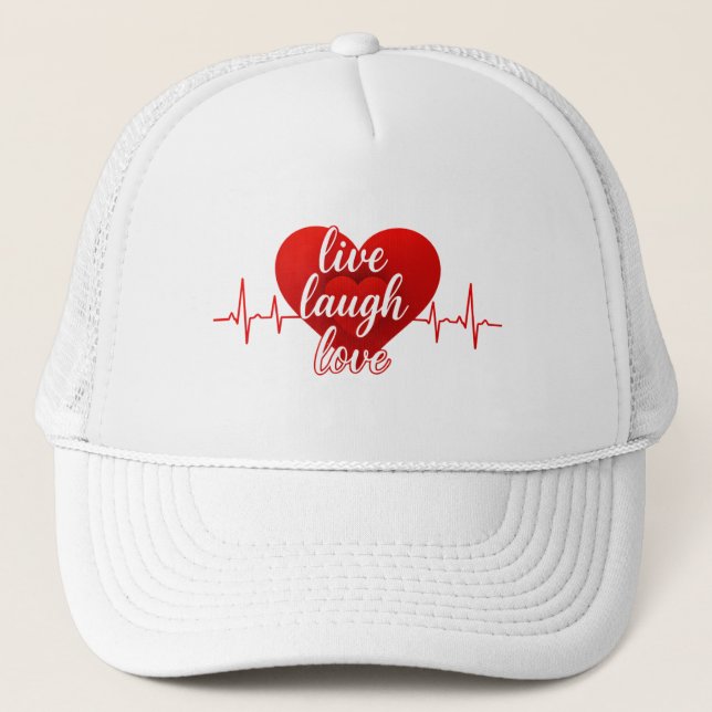 Casquette Live Laugh Love Red Heartbeat Typography Hat (Devant)