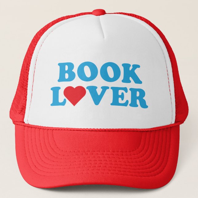 Casquette Livre Lover Texte bleu avec icône Coeur rouge (Devant)